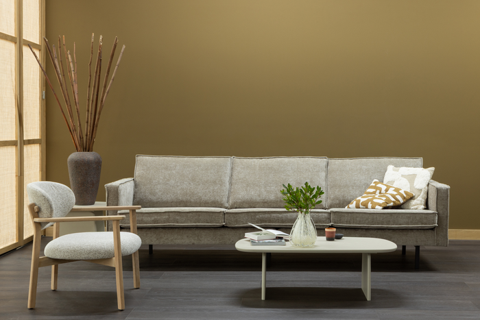 WOOOD Rodeo 3-Zits Bank - Ribstof - Donkerzand - 85x277x86