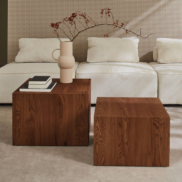 sweeek - Set van 2 vierkante salontafels met houteffect