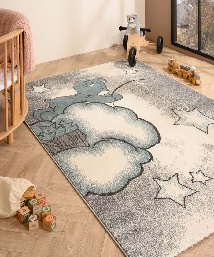 Tapeso Kindervloerkleed - Beer blauw - 80x150 cm