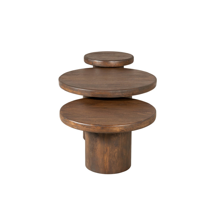 StarFurn - Salontafel Rond Bruin Hout - Set van 3 - 70x70x45cm - Maya