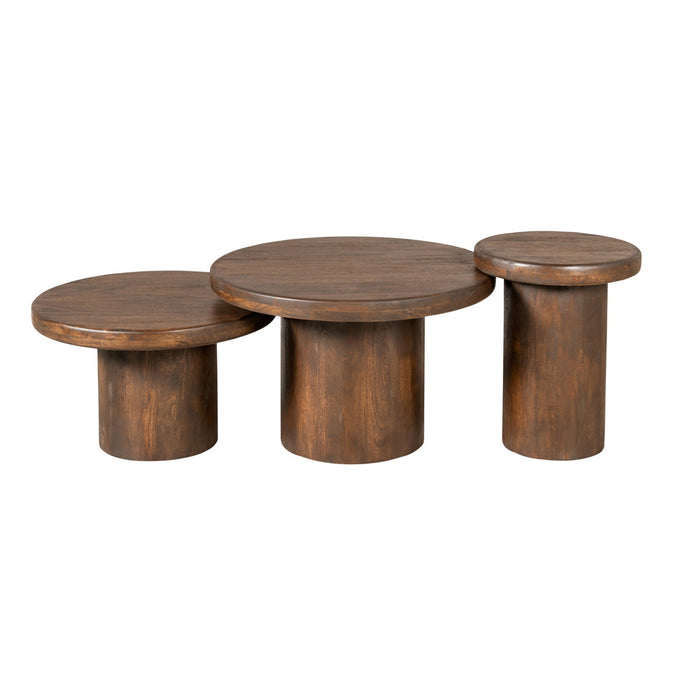 StarFurn - Salontafel Rond Bruin Hout - Set van 3 - 70x70x45cm - Maya