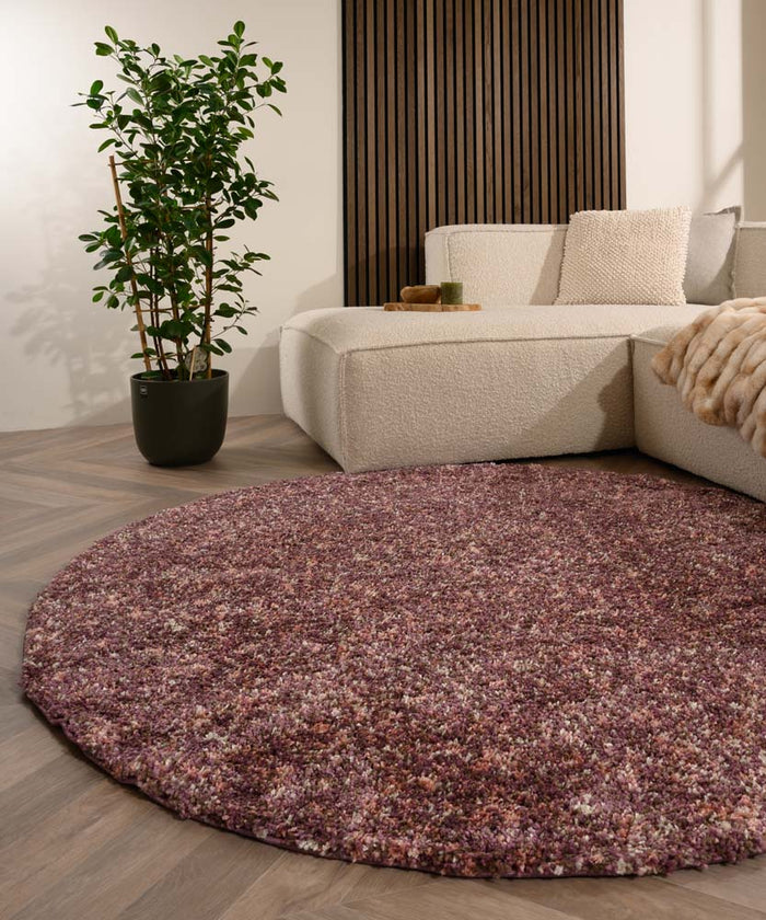 Tapeso Rond hoogpolig vloerkleed - Blend roze - 160 cm