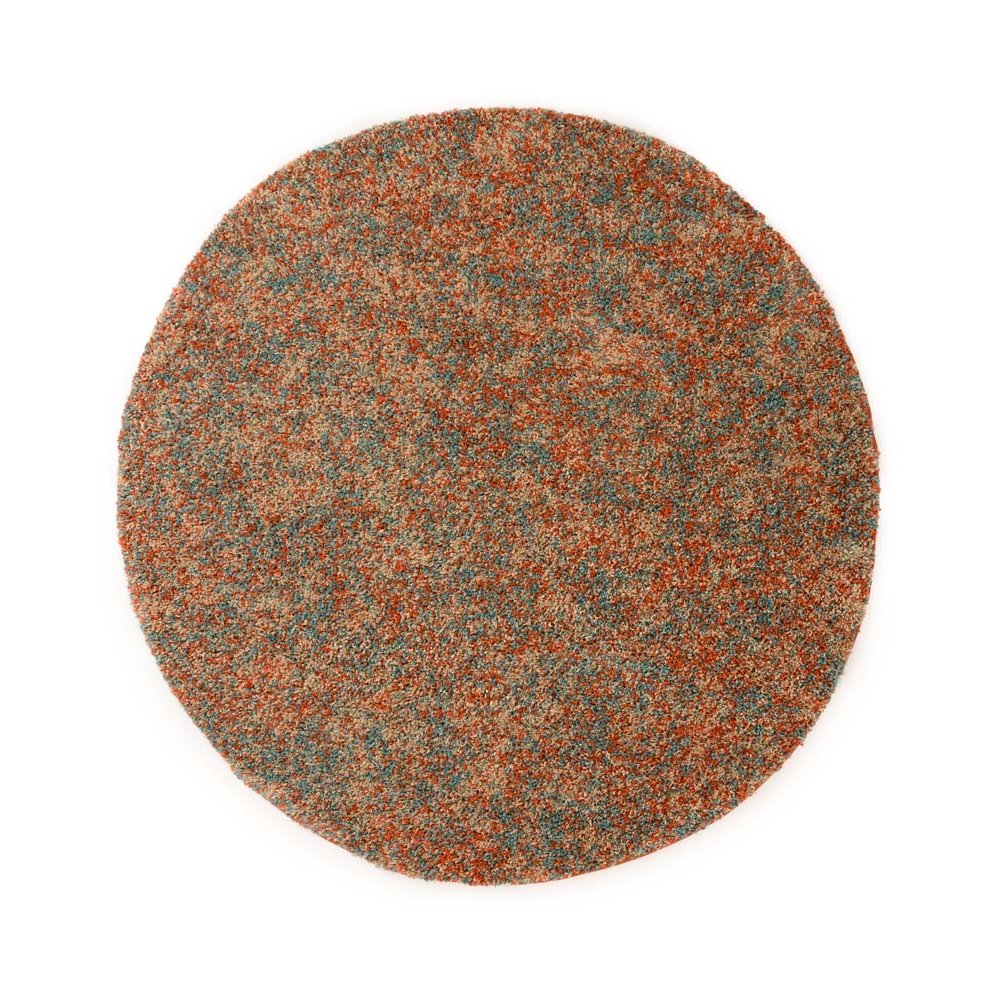Tapeso Rond hoogpolig vloerkleed - Blend oranje|blauw - 80 cm