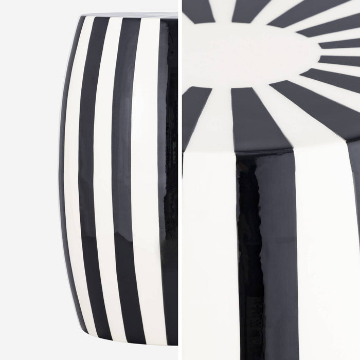 sweeek - Bijzettafel, nachtkastje van gestreept geëmailleerd staal Ø35