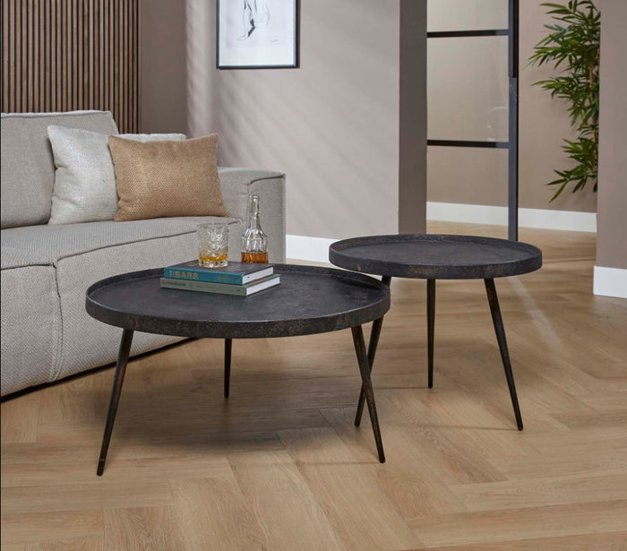 Giga Meubel - Salontafel Grijs Metaal - Set van 2 - Metallic