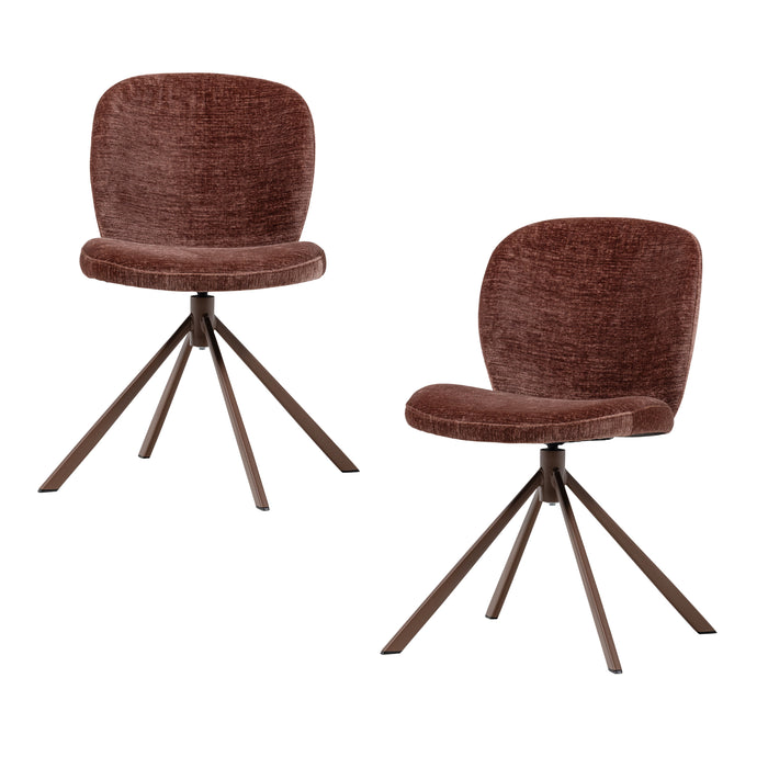 WOOOD Femke Eetkamerstoelen - Chenille - Bruin- Set van 2