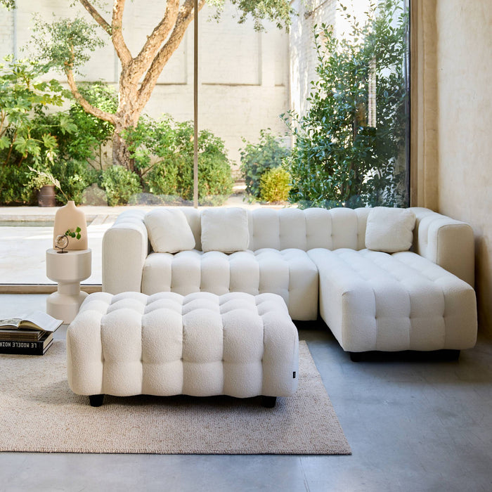 sweeek - Poef, bouclé voetenbankje voor 3-zits hoekbank Leon