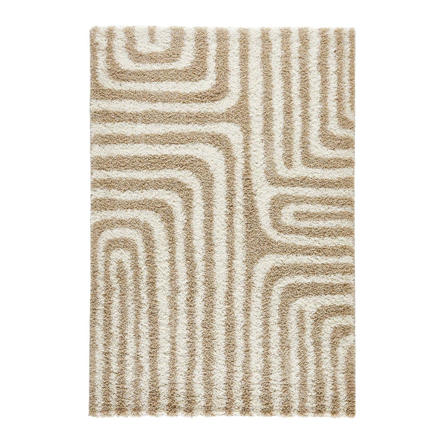 sweeek - Shaggy vloerkleed met geometrisch patroon beige