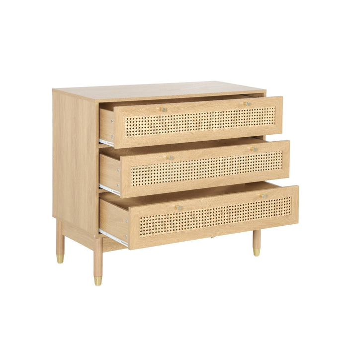 sweeek - Ladekast houteffect en vlechtwerk 3 laden