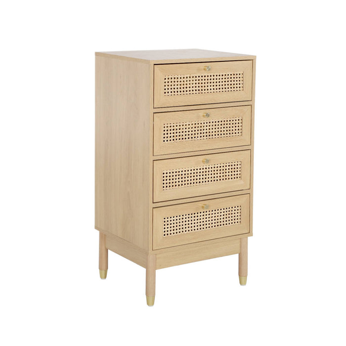 sweeek - Ladekastje houteffect en vlechtwerk 4 laden