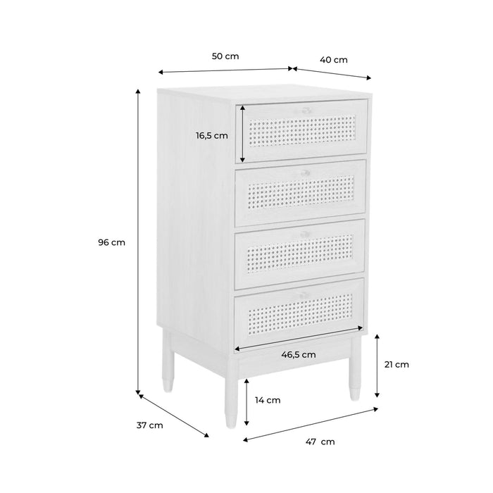 sweeek - Ladekastje houteffect en vlechtwerk 4 laden
