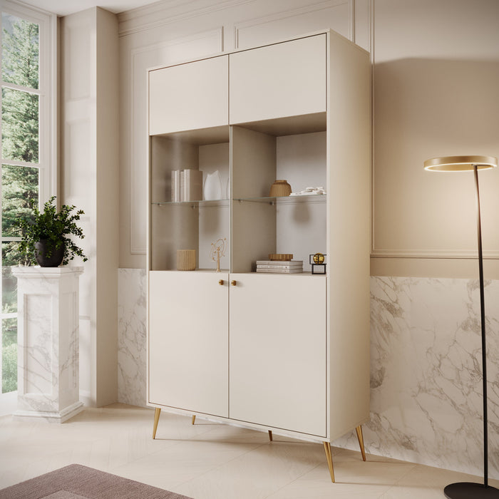 Meubella - Reunion - Vitrinekast - Beige - 106x41x191 cm