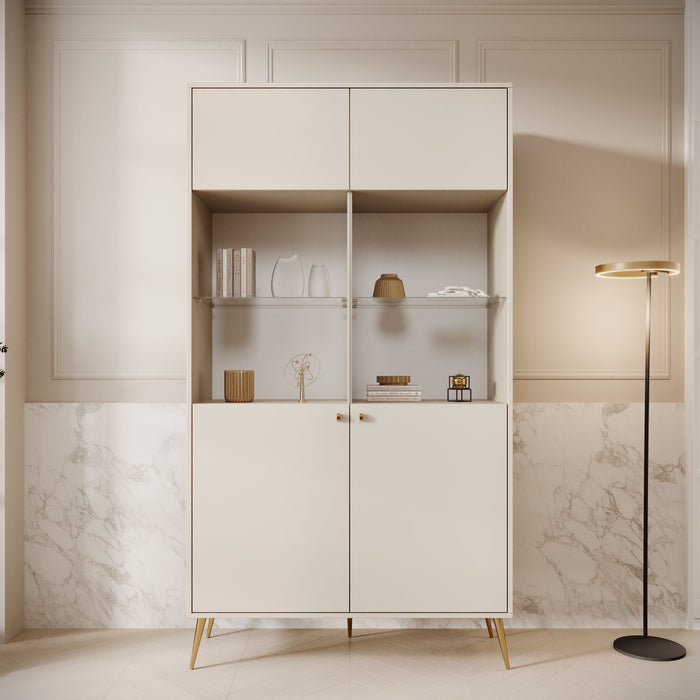 Meubella - Reunion - Vitrinekast - Beige - 106x41x191 cm