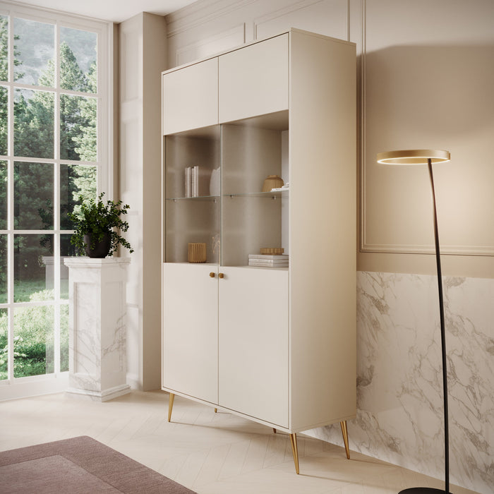 Meubella - Reunion - Vitrinekast - Beige - 106x41x191 cm