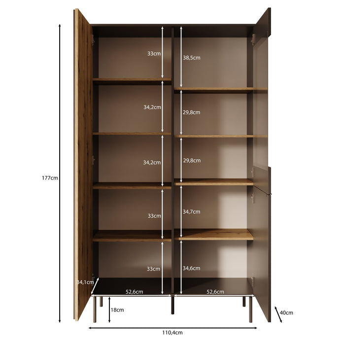 Meubella - Rogan - Vitrinekast - Zwart - 111x40x195 cm