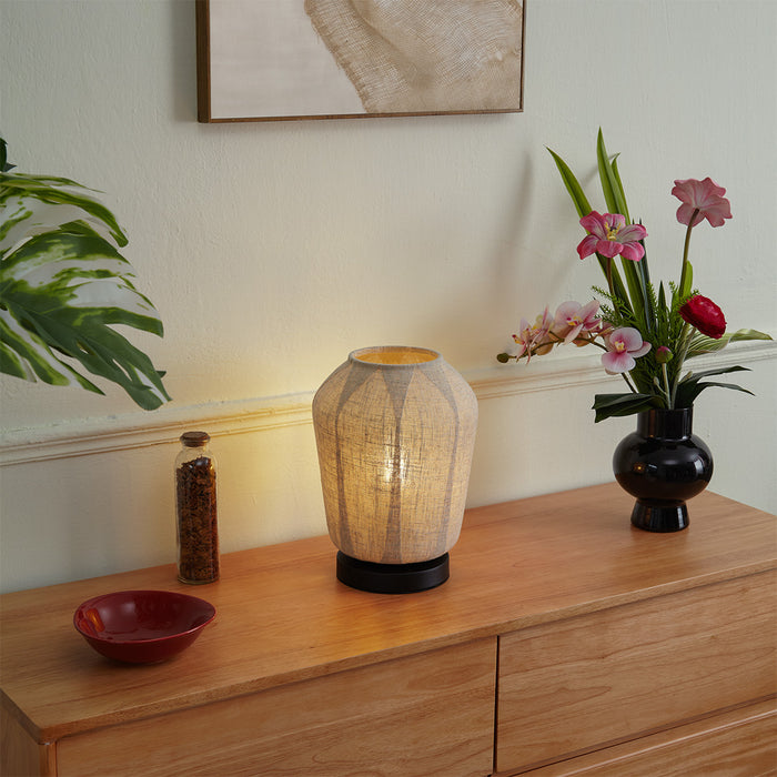 QAZQA Japandi tafellamp zwart met beige linnen kap 21.5cm - Nami