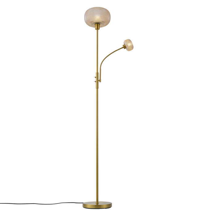 QAZQA Design vloerlamp messing met amber glas 2-lichts - Brianna