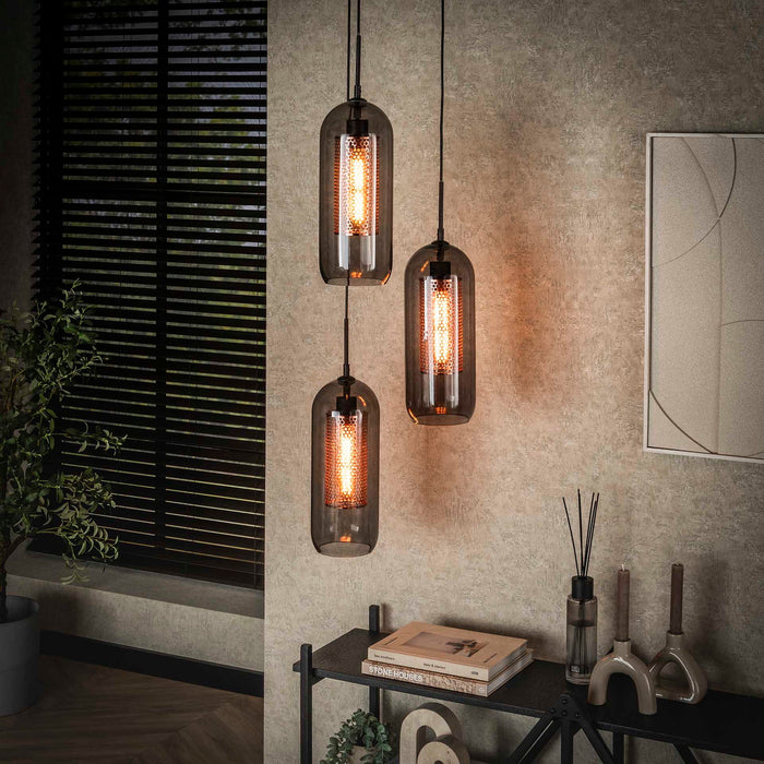 Giga Meubel - Hanglamp Zwart Glas - 3-Lichts - 180x35x35cm - Getrapt
