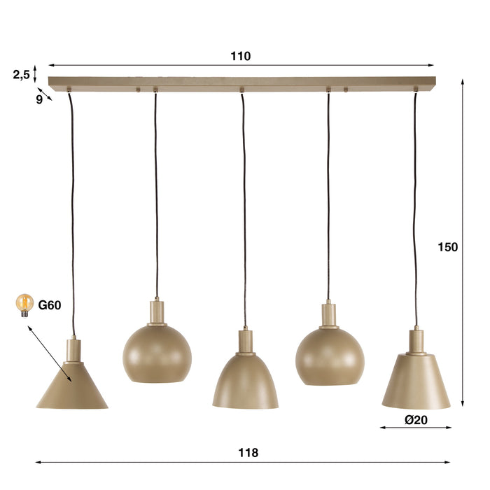 Giga Meubel - Hanglamp Beige - 5-Lichts - 20x118x150cm - Metallo