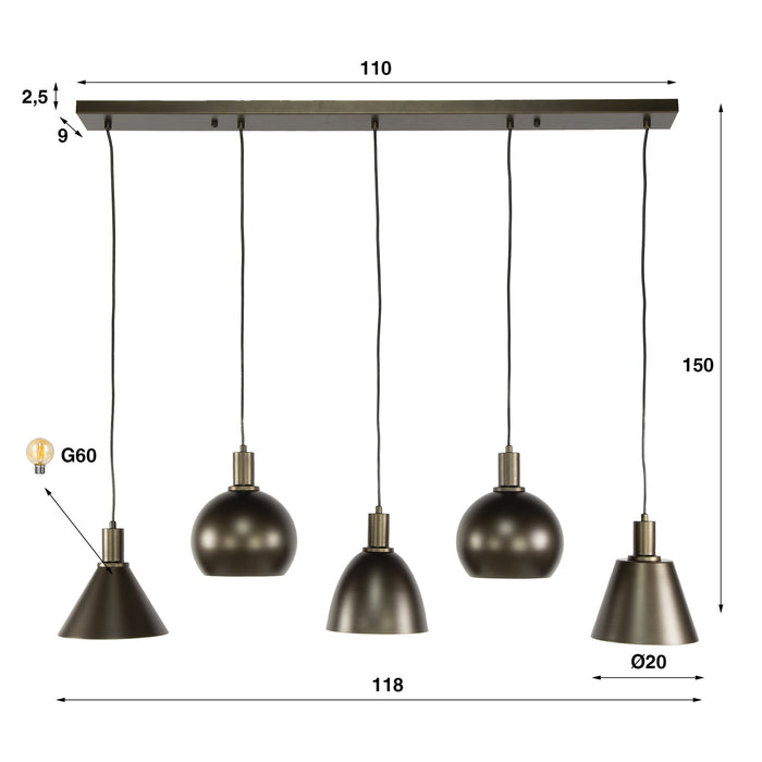 Giga Meubel - Hanglamp Bruin - 5-Lichts - 20x118x150cm - Metallo