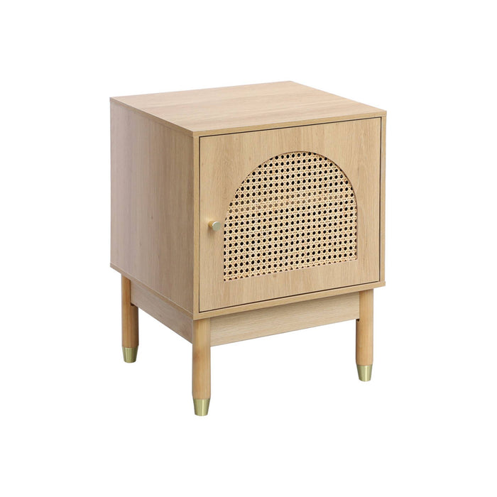 sweeek - Nachtkastje houteffect en vlechtwerk 1 deur