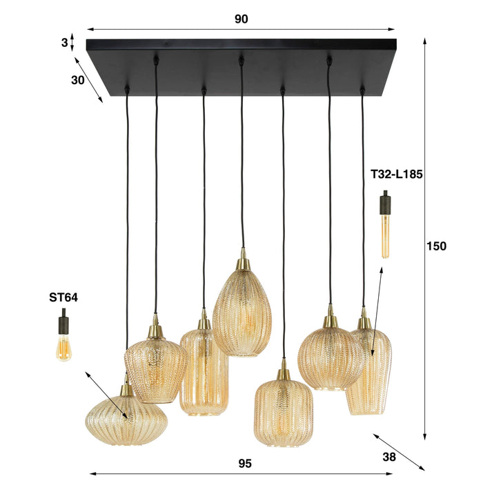 Giga Meubel - Hanglamp Amber - 7-Lichts - 150cm - Pattern Mix