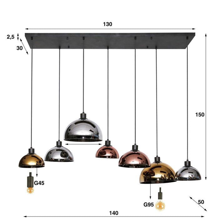 Giga Meubel - Hanglamp Multicolor - 7-Lichts - 150cm - Driekleur