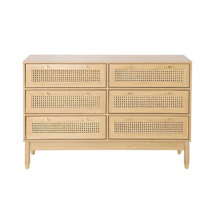 sweeek - Ladekast dressoir houteffect en vlechtwerk 6 laden