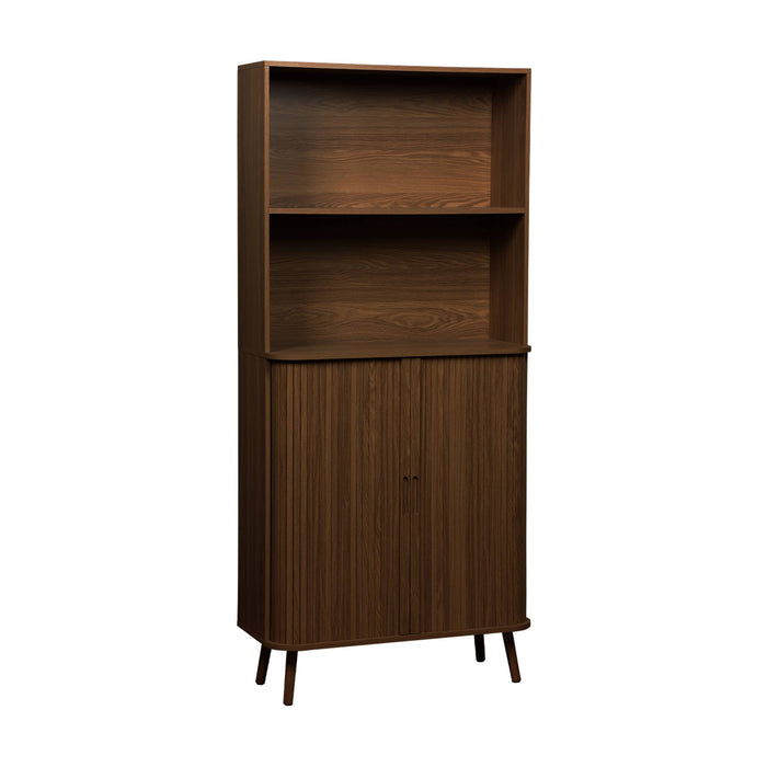 sweeek - Boekenkast gegroefd houteffect 2 schuifdeuren 4 niveaus