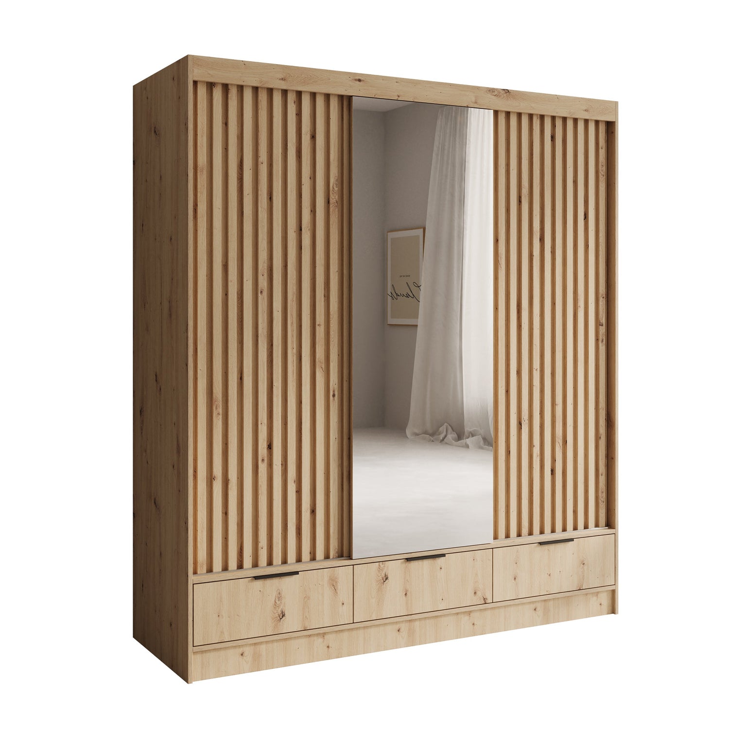 Meubella - Venn - Kledingkast met schuifdeuren - Eiken - 180x60x204 cm