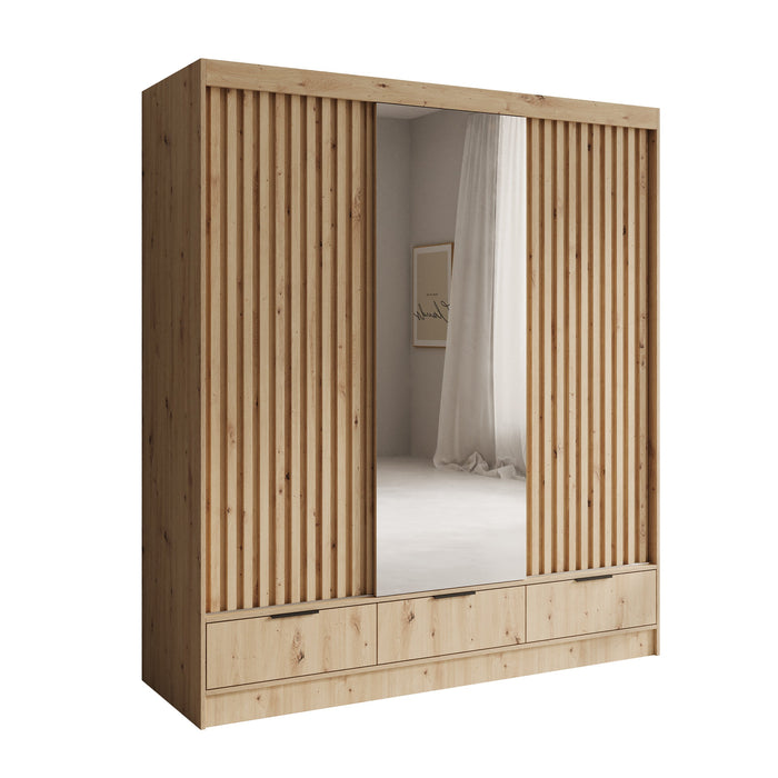 Meubella - Venn - Kledingkast met schuifdeuren - Eiken - 180x60x204 cm