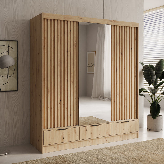 Meubella - Venn - Kledingkast met schuifdeuren - Eiken - 180x60x204 cm