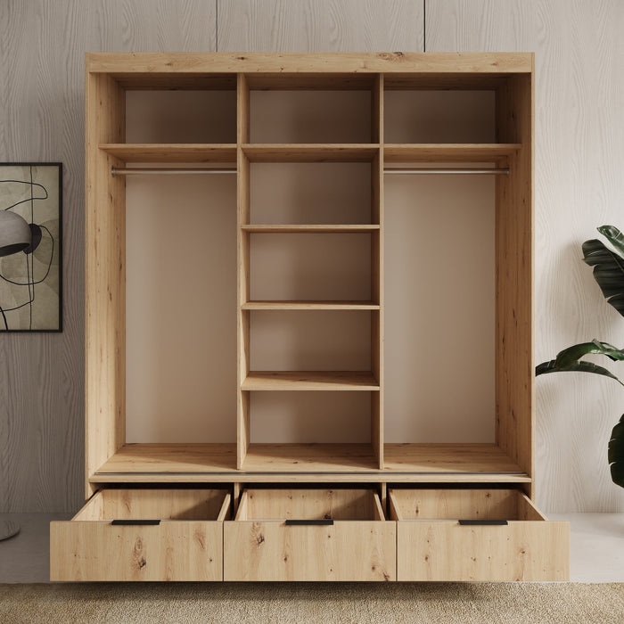 Meubella - Venn - Kledingkast met schuifdeuren - Eiken - 180x60x204 cm