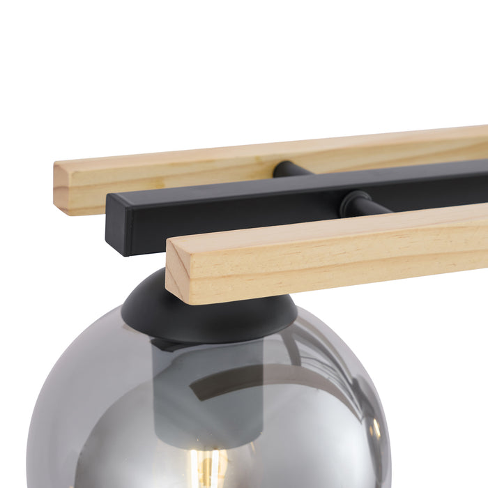 QAZQA Moderne hanglamp zwart met hout en smoke glas 4-lichts - Aleks
