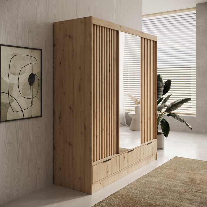 Meubella - Venn - Kledingkast met schuifdeuren - Eiken - 180x60x204 cm