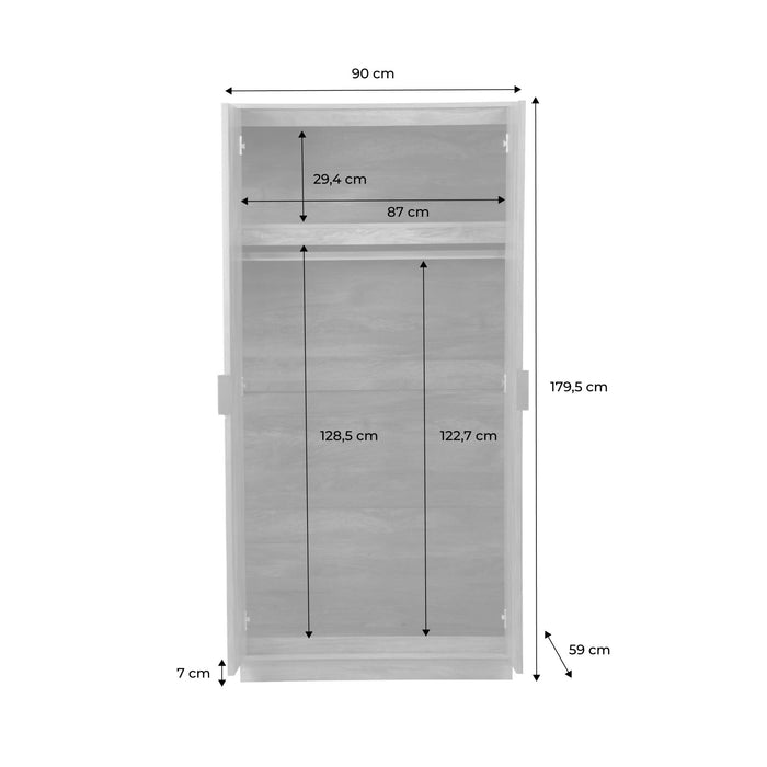 sweeek - Kledingkast met gegroefd mangohouteffect, 2 deuren