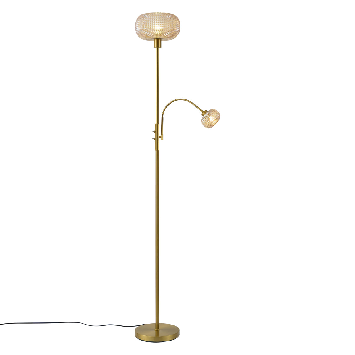 QAZQA Design vloerlamp messing met amber glas 2-lichts - Brianna