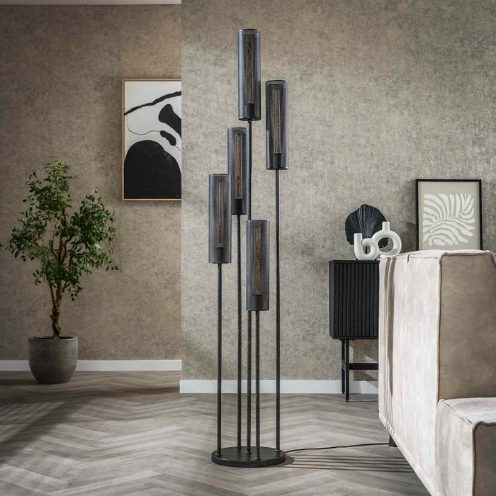 Giga Meubel - Vloerlamp Zwart - 5-Lichts - 32x32x172cm - Tube Mesh