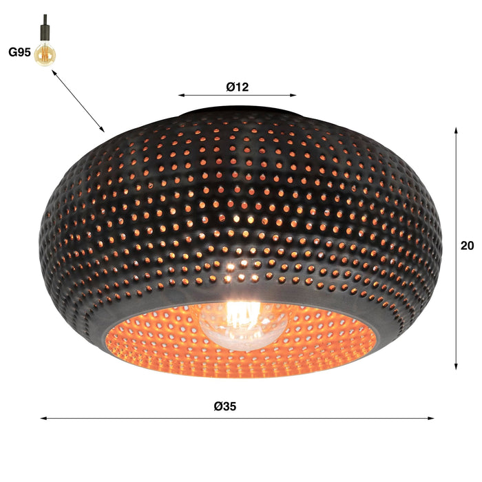 Giga Meubel - Plafondlamp Zwart|Bruin - 1-Lichts - Ø35cm - Disk Punch