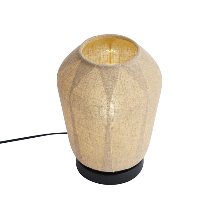 QAZQA Japandi tafellamp zwart met beige linnen kap 21.5cm - Nami