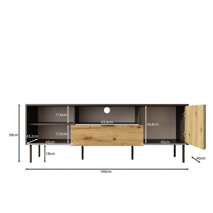 Meubella - Rogan - TV-Meubel - Zwart - 160 cm