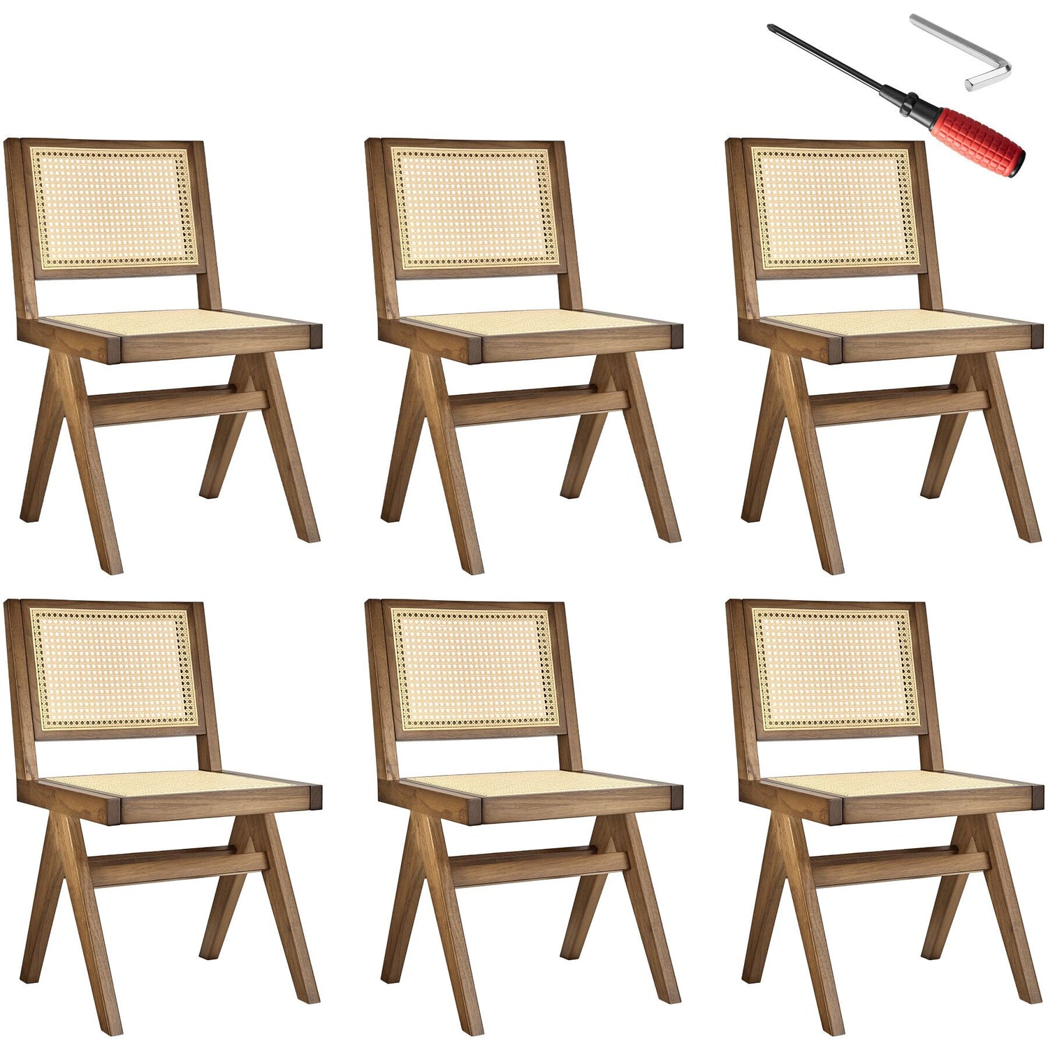 tectake® Houten stoel Lizzy met Weens vlechtwerk in boho-stijl