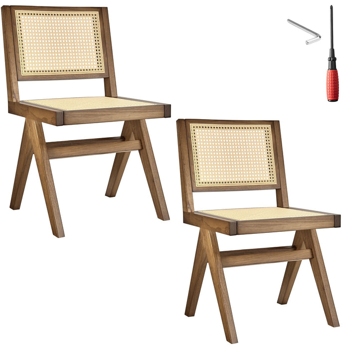 tectake® Houten stoel Lizzy met Weens vlechtwerk in boho-stijl