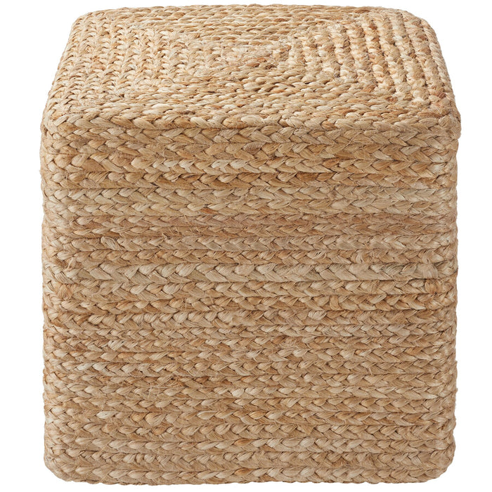 tectake® Handgemaakte poef Banno Cube van jute, vierkantig, boho-stijl