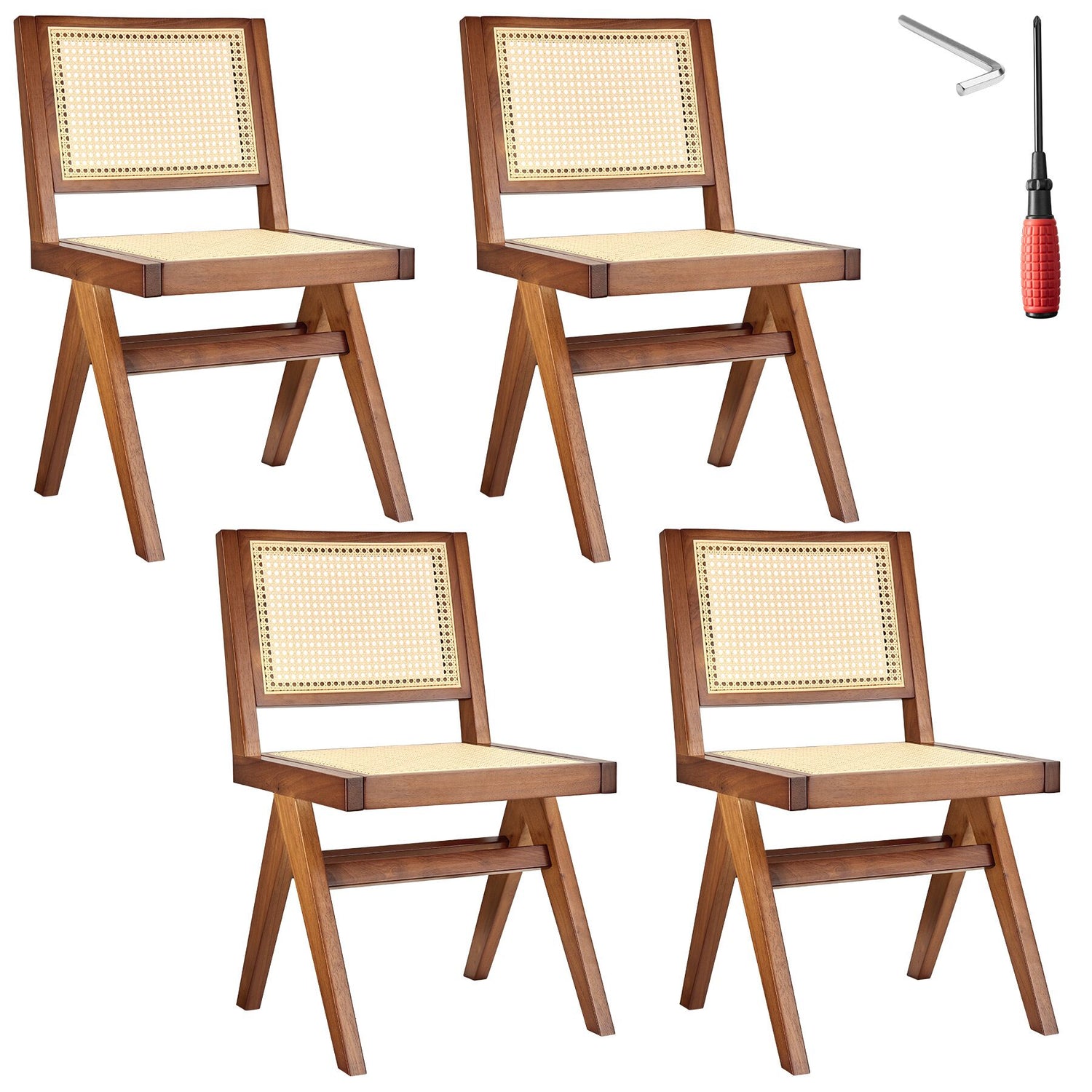 tectake® Houten stoel Lizzy met Weens vlechtwerk in boho-stijl