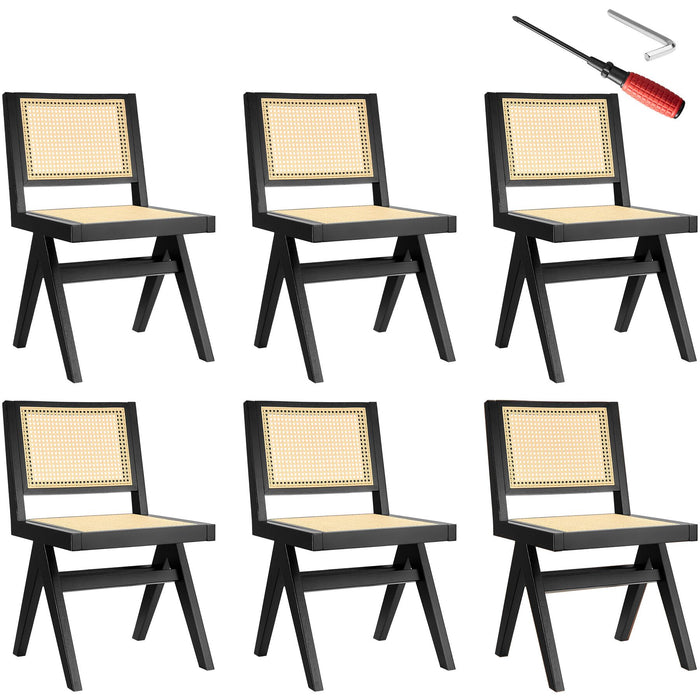 tectake® Houten stoel Lizzy met Weens vlechtwerk in boho-stijl