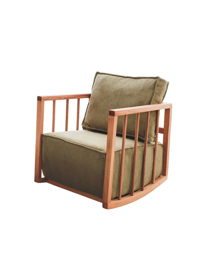 Giga Meubel - Schommelstoel Khaki Stof|Hout - 65x71x80cm - Sallanan