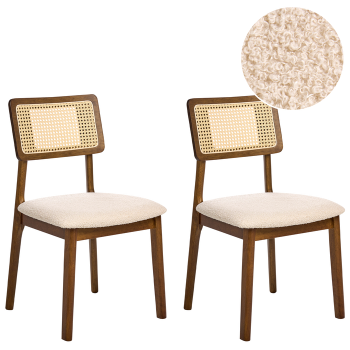 Beliani - EMBAR - Eetkamerstoel set van 2 - Bruin - Rubberhout|Bouclé