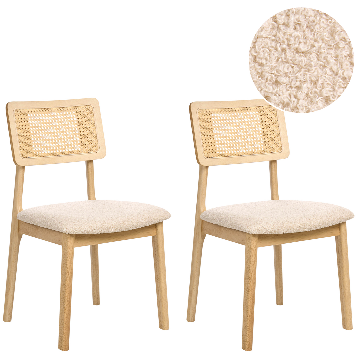 Beliani-EMBAR-Eetkamerstoel set van 2-Lichtbruin-Rubberhout|Bouclé