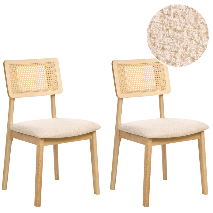 Beliani-EMBAR-Eetkamerstoel set van 2-Lichtbruin-Rubberhout|Bouclé